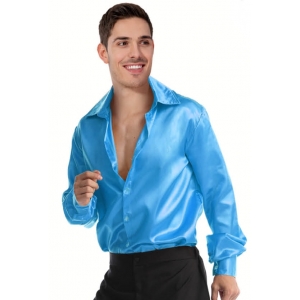 70s Costume Disco Shirt Blue - Mens 70s Disco Costumes